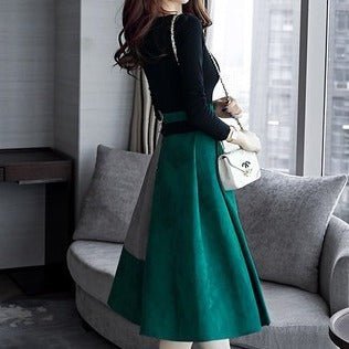 Slit Sleeve Tops + Bicolor Skirt Set
