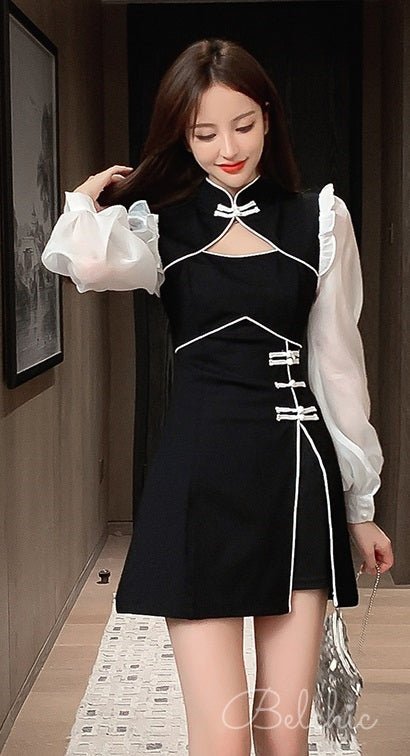 Chiffon Sleeve Docking Chinese-style Dress