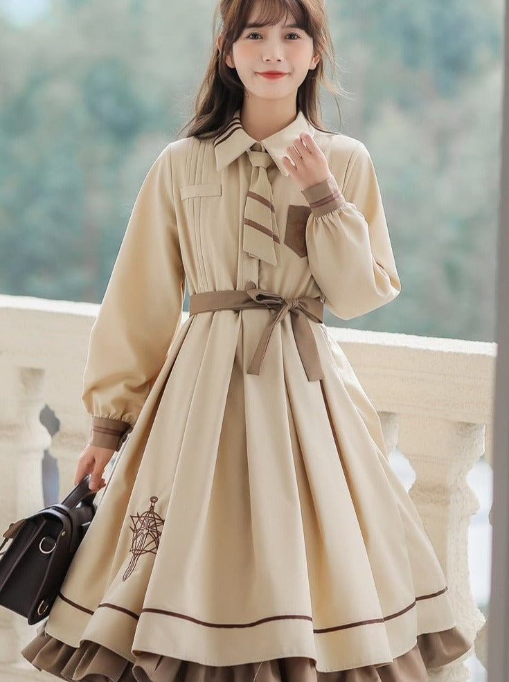 Cape Coat + Emblem Military Dress With Necktie