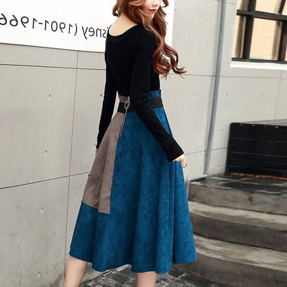 Slit Sleeve Tops + Bicolor Skirt Set