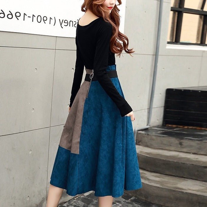 Slit Sleeve Tops + Bicolor Skirt Set
