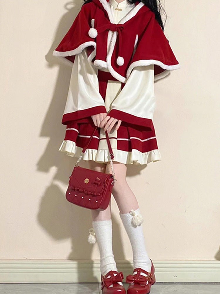 Chinese-style Blouse + Skirt + Cat Ears Hooded Cape Coat[christmas Eve Costume]