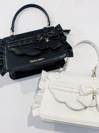 Side Ruffle Heart Ribbon Flap Bag