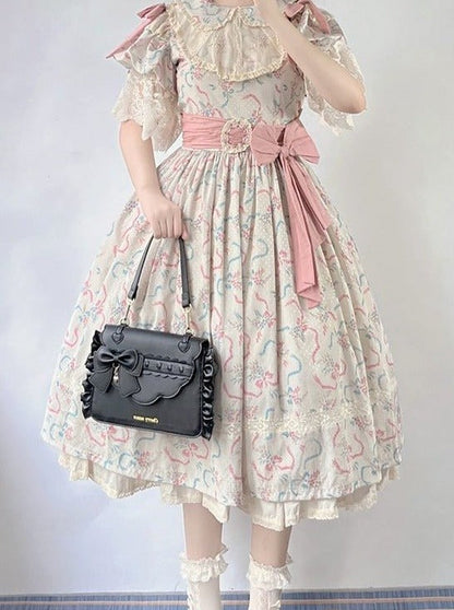 Side Ruffle Heart Ribbon Flap Bag
