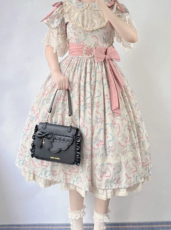 Side Ruffle Heart Ribbon Flap Bag
