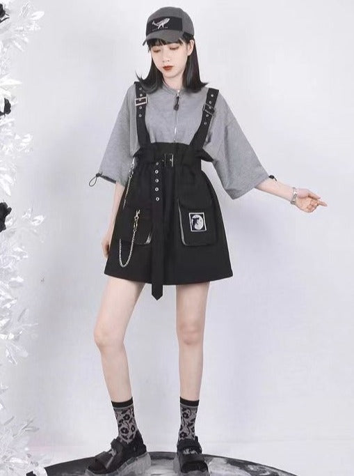 Jirai Two-tone Sweat Dress + Waist Strap Belt