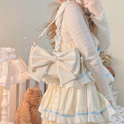 Heart Charm Bow Bag [short & Pearl Long Strap Included]