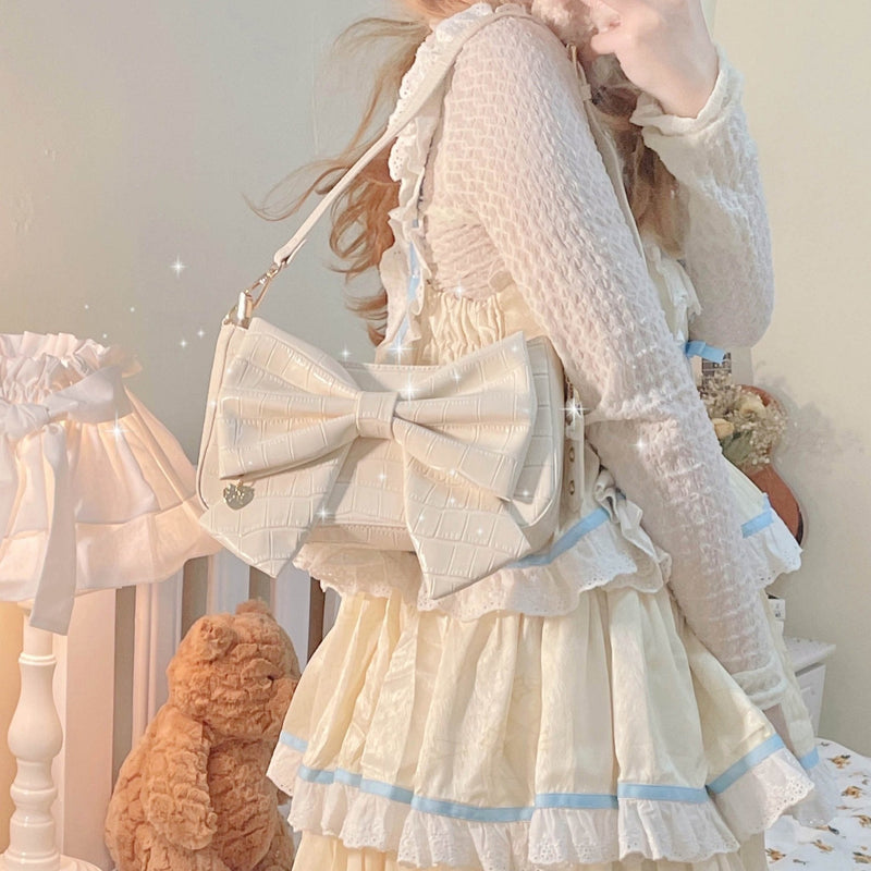 Heart Charm Bow Bag [short & Pearl Long Strap Included]