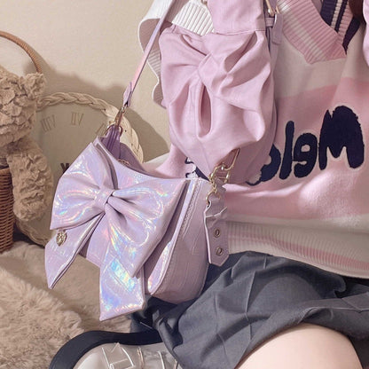 Heart Charm Bow Bag [short & Pearl Long Strap Included]