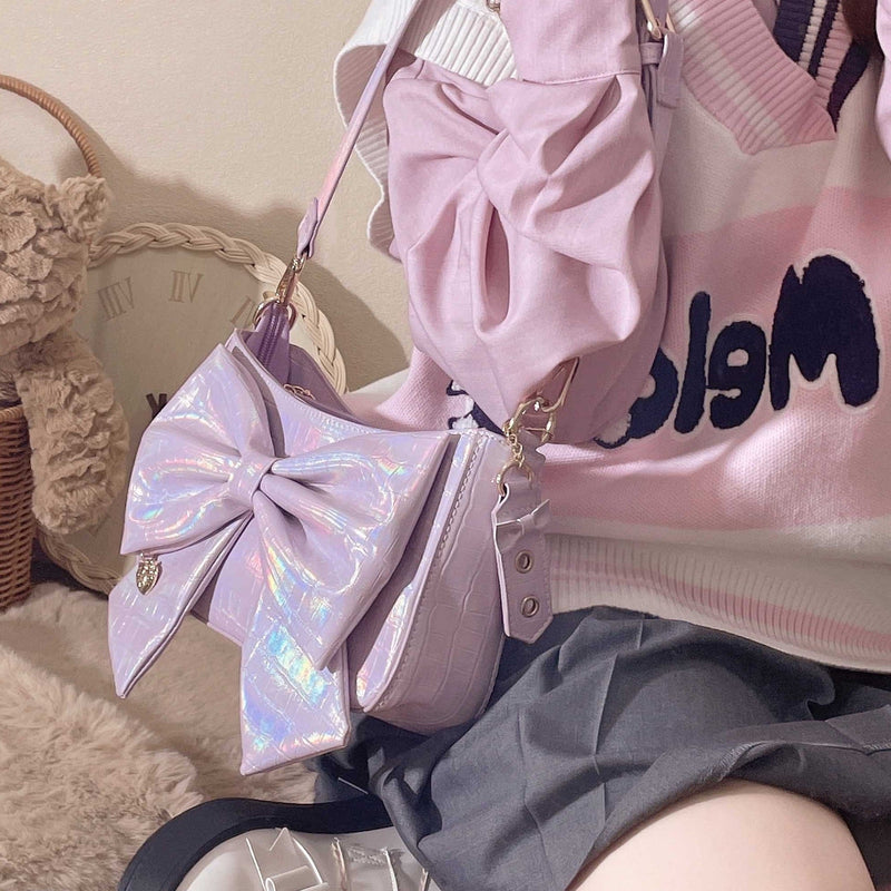 Heart Charm Bow Bag [short & Pearl Long Strap Included]