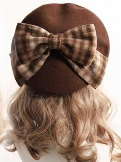Plaid Pattern Bow Beret