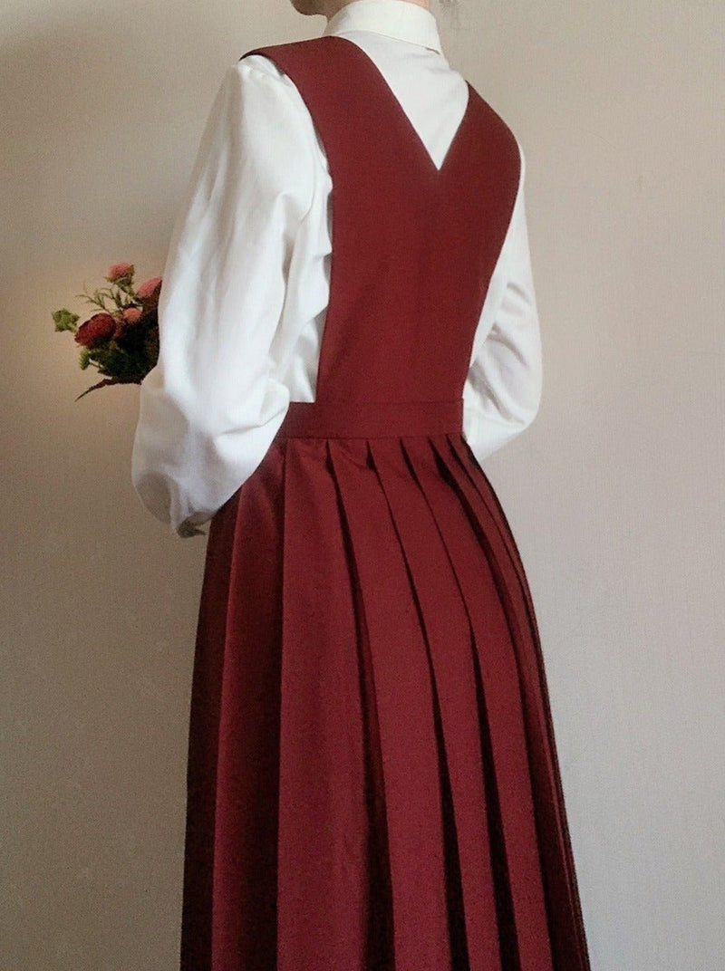 Emblem Short Jacket + Blouse With Embroidered Collar and Necktie + Bib Dress