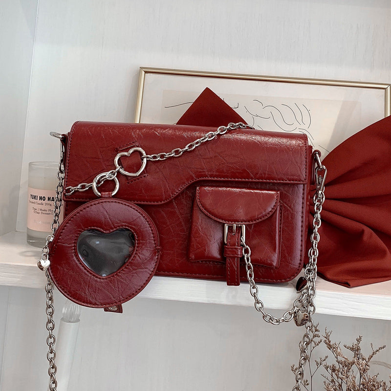 Clear Heart Case With Insert Pocket and Chain Strap Bag