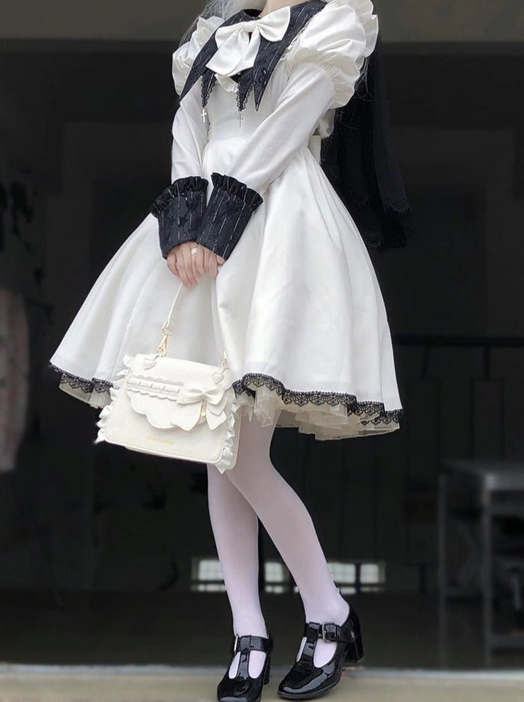 Side Ruffle Heart Ribbon Flap Bag