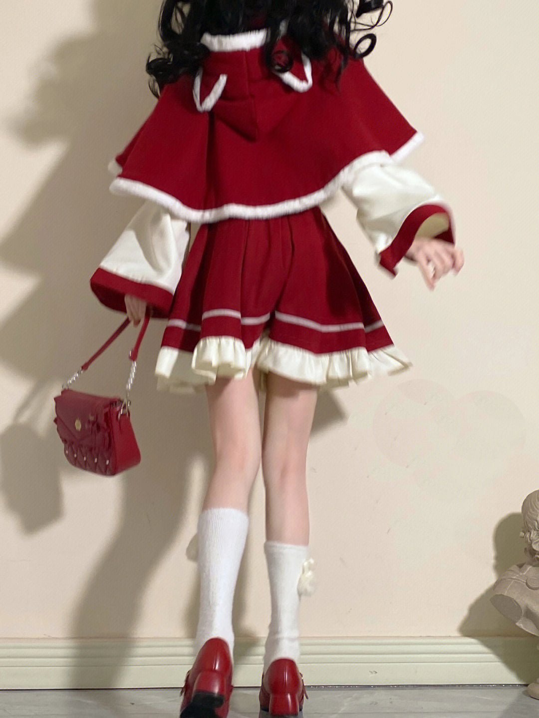 Chinese-style Blouse + Skirt + Cat Ears Hooded Cape Coat[christmas Eve Costume]