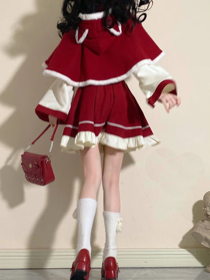 Chinese-style Blouse + Skirt + Cat Ears Hooded Cape Coat[christmas Eve Costume]