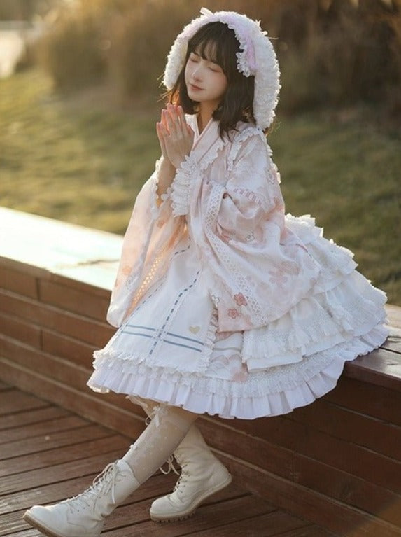 Japanese Cherry Blossom Tiered Dress With Obi Belt