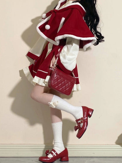 Chinese-style Blouse + Skirt + Cat Ears Hooded Cape Coat[christmas Eve Costume]