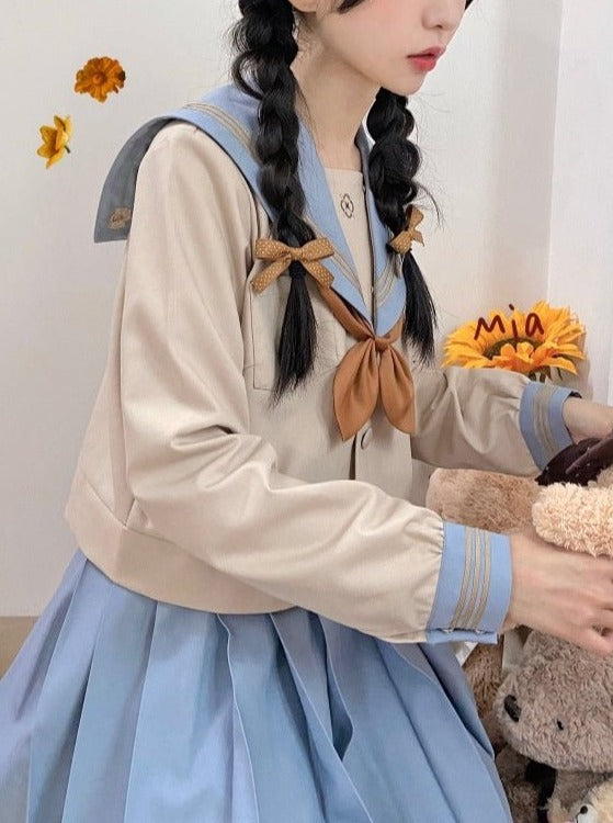 Striped Color Sailor Shirt + Pleated Skirt