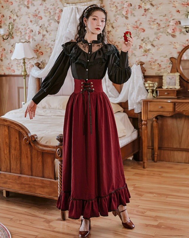Ruffle Lace Shirt + Corset Ruffle Skirt