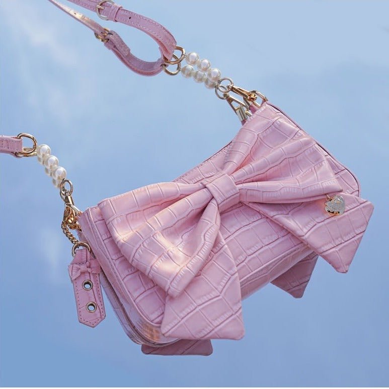 Heart Charm Bow Bag [short & Pearl Long Strap Included]