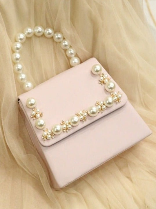 Pearl Deco Flap Bag With Chain Strap