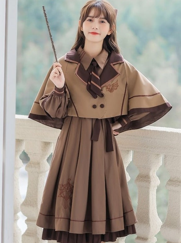 Cape Coat + Emblem Military Dress With Necktie