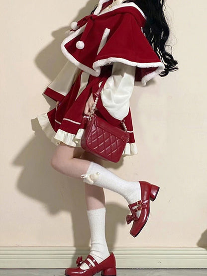 Chinese-style Blouse + Skirt + Cat Ears Hooded Cape Coat[christmas Eve Costume]