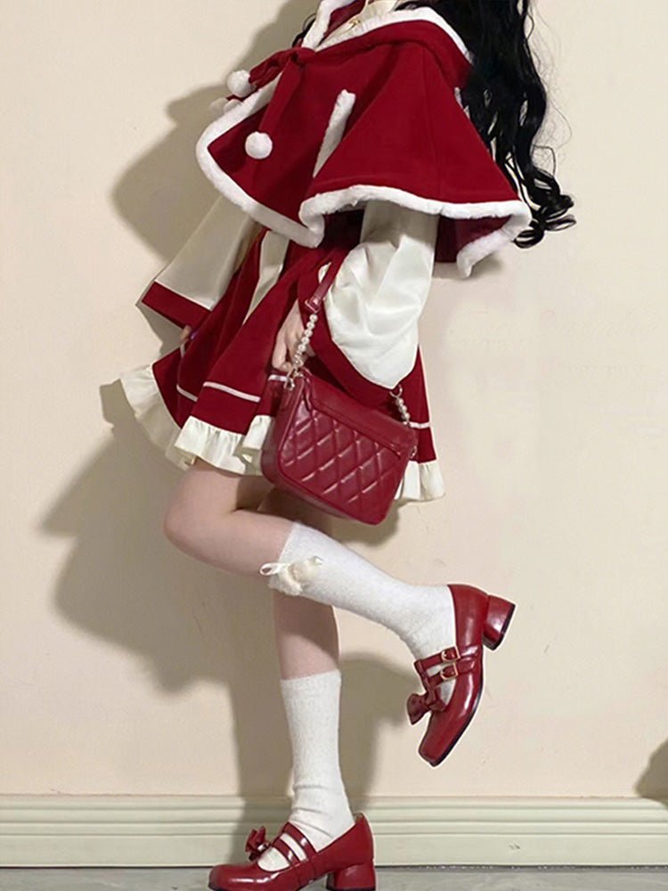 Chinese-style Blouse + Skirt + Cat Ears Hooded Cape Coat[christmas Eve Costume]