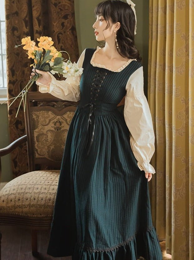 Antique Dress With Lace Up and Candy Sleeve