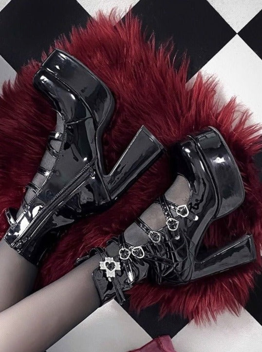 Cross Heart Strap Super Platform Boots