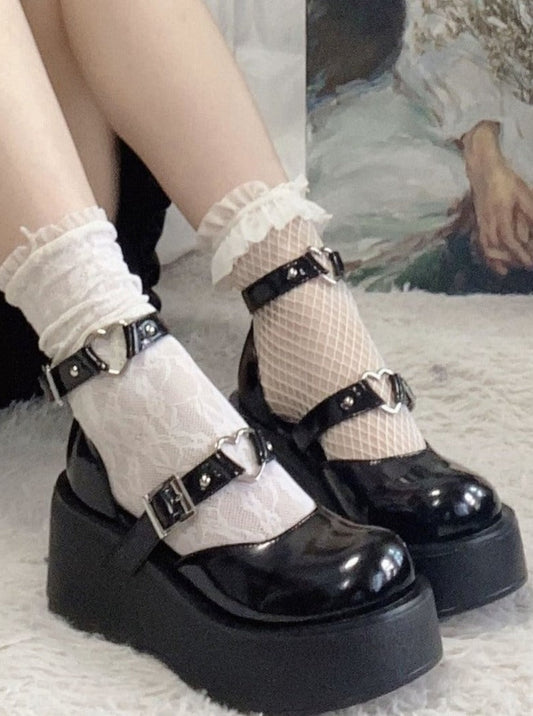 Heart Ring Double Strap Platform Shoes