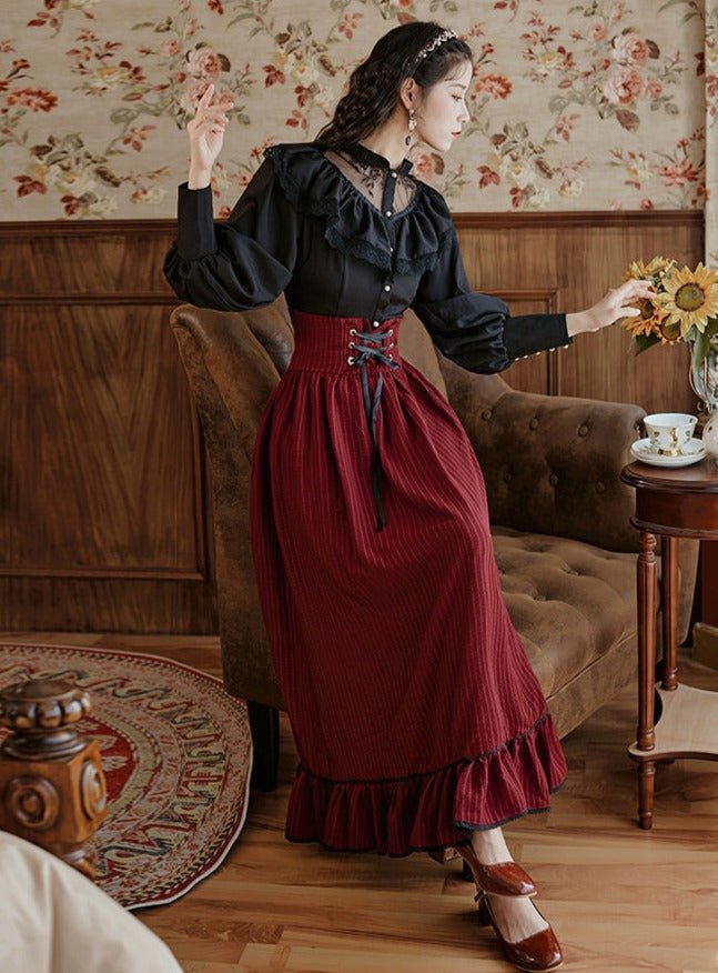 Ruffle Lace Shirt + Corset Ruffle Skirt