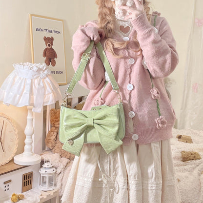 Heart Charm Bow Bag [short & Pearl Long Strap Included]