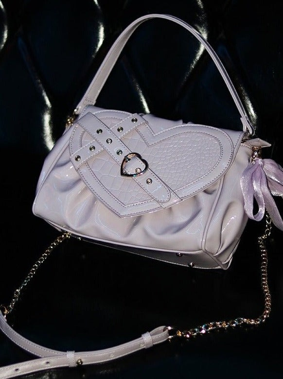 Cross Belt Croc Heart Handle Chain Shoulder Bag
