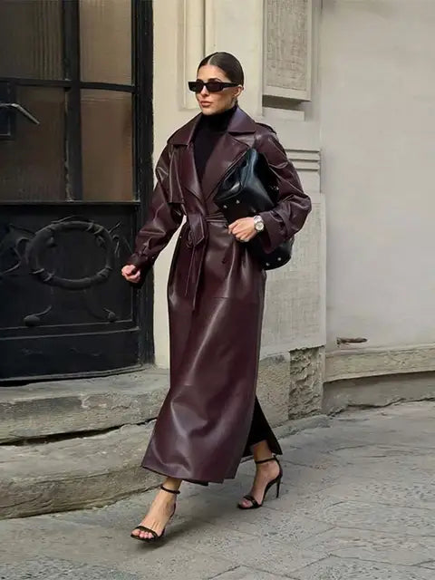 Leather Coat Burgundy