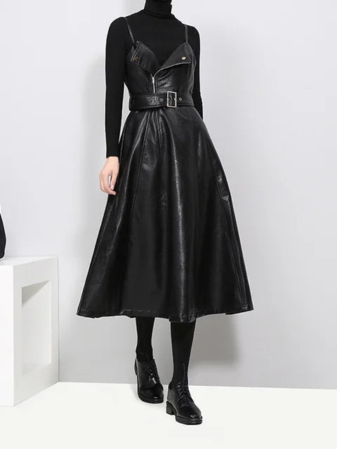 Long Leather Dress Black
