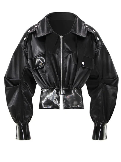 Cropped Leather Jacket Black