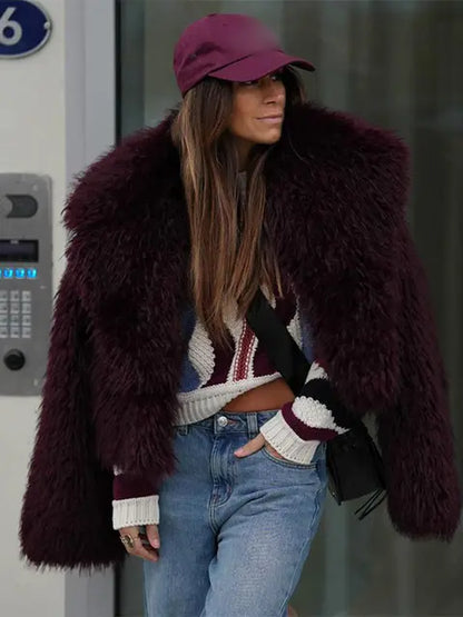 Faux Fur Coat Burgundy
