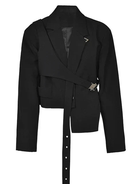 Cropped Belted Blazer Black